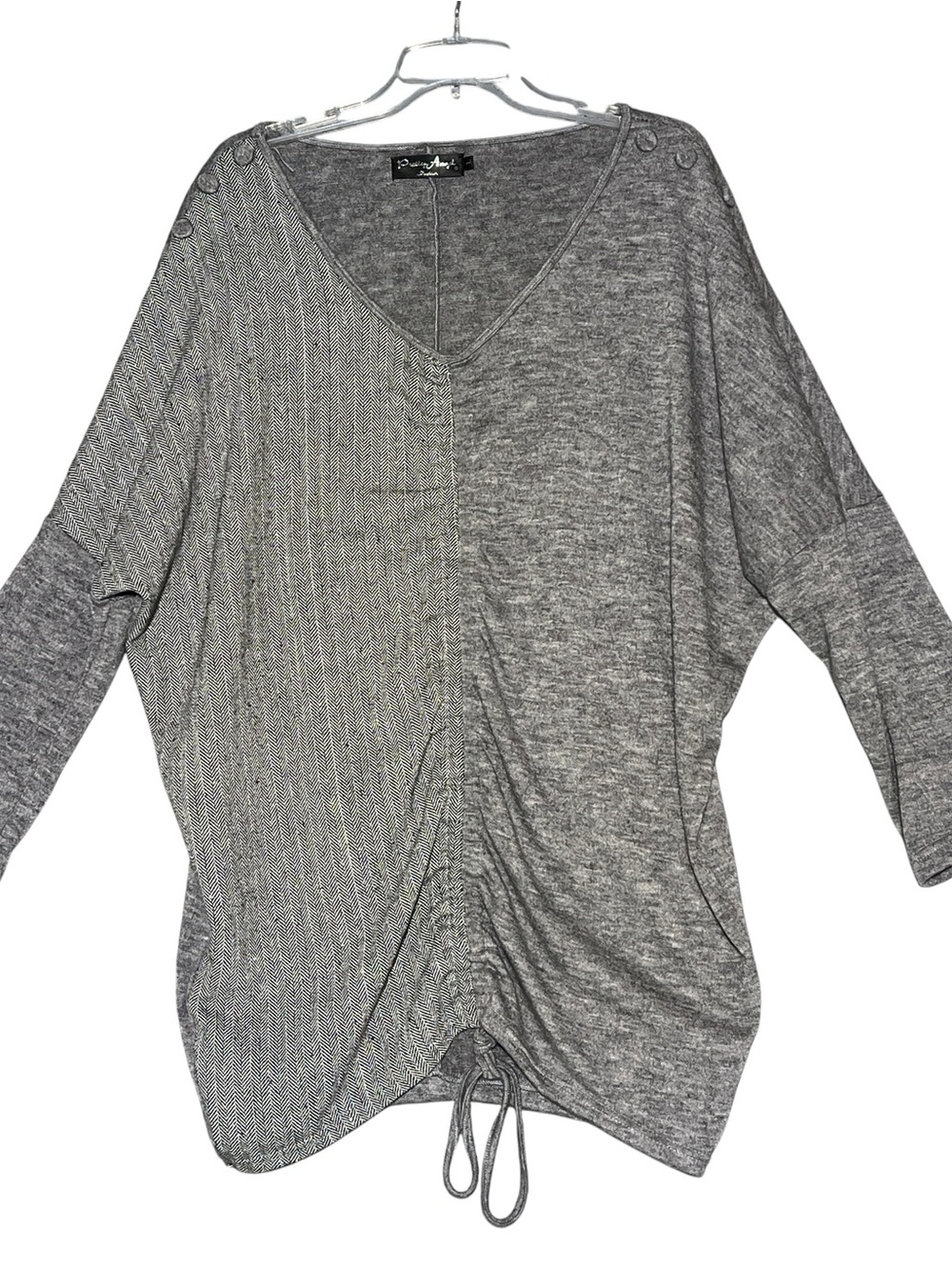 PRETTY ANGEL Grey Tweed Panel Oversized Tunic Sweater Detachable Scarf L - Picture 5 of 14